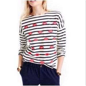 J.CREW Embroidered Kiss Striped Long Sleeve T-Shirt